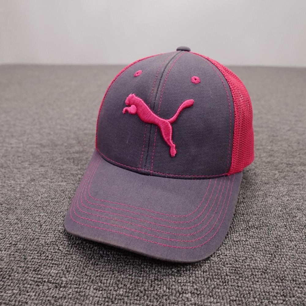 Puma Hat Cap Snap Back Mens One Size Gray Pink Mesh Trucker Baseball Twill